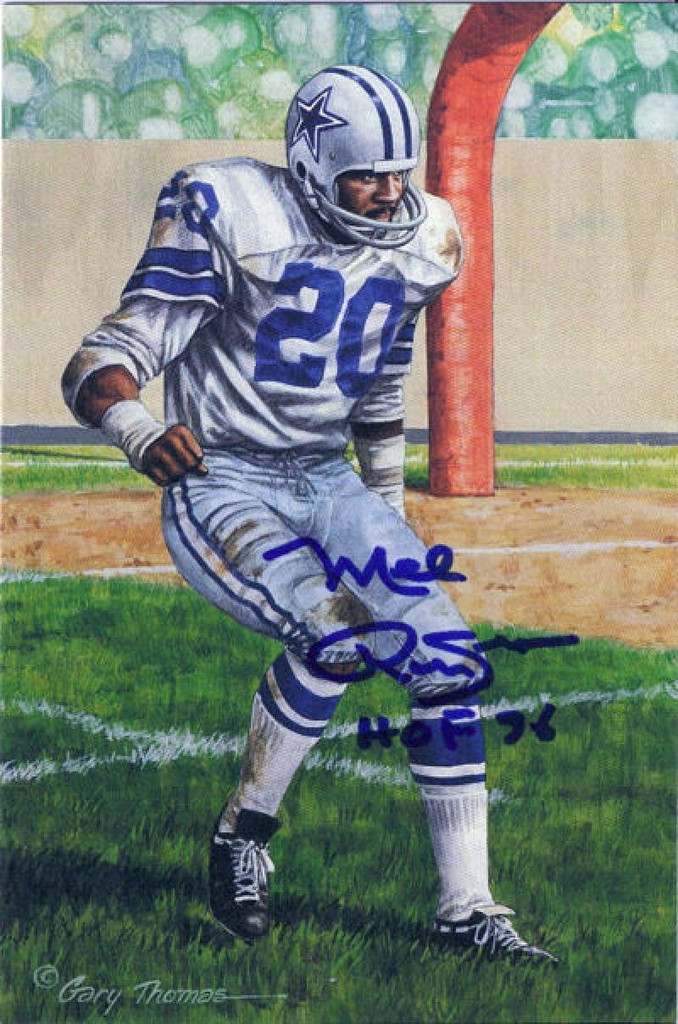 Mel Renfro Autographed Dallas Cowboys Goal Line art in blue w/HOF 96
