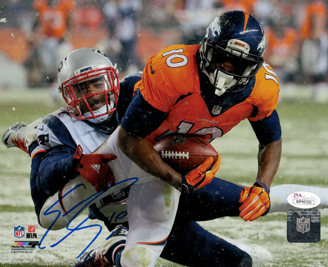 Emmanuel Sanders Autographed Denver Broncos 8x10 Photo (Patriots) JSA