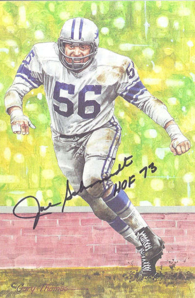 Joe Schmidt Autographed Detroit Lions Goal Line Art Card in Black