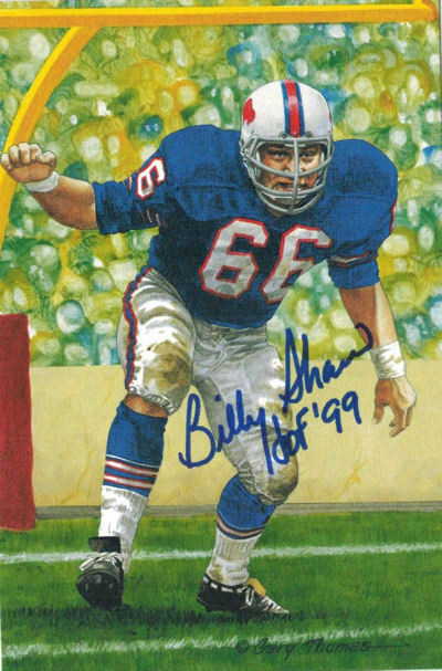 Billy Shaw Autographed Buffalo Bills Goal Line Art Card in blue w/HOF 99