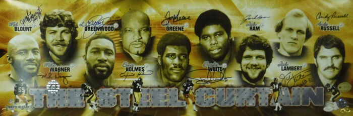 Pittsburgh Steel Curtain Autographed Panoramic w/9 Sigs Green, Greenwood, Lambert JSA