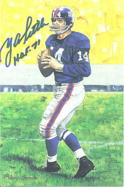 YA Tittle Autographed New York Giants Goal Line Art Card blue w/HOF 71