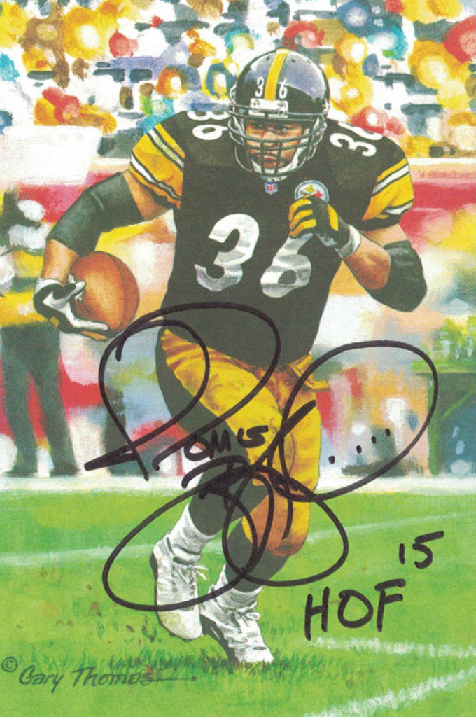 Jerome Bettis Autographed Pittsburgh Steelers Goal Line Art Card (Black HOF)