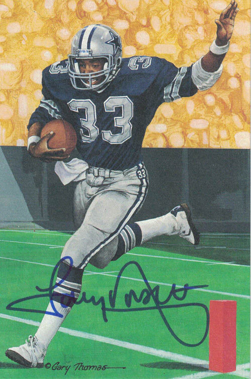 Tony Dorsett Autographed Dallas Cowboys Goal Line Art Card Blue JSA
