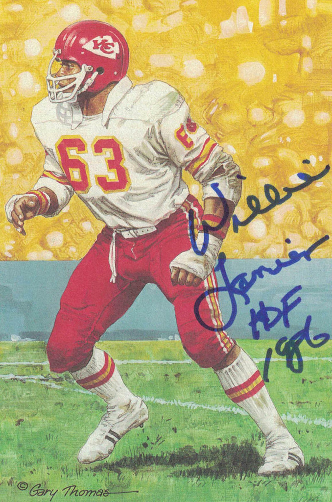 Willie Lanier Autographed Kansas City Chiefs Goal Line Art Card HOF Blue