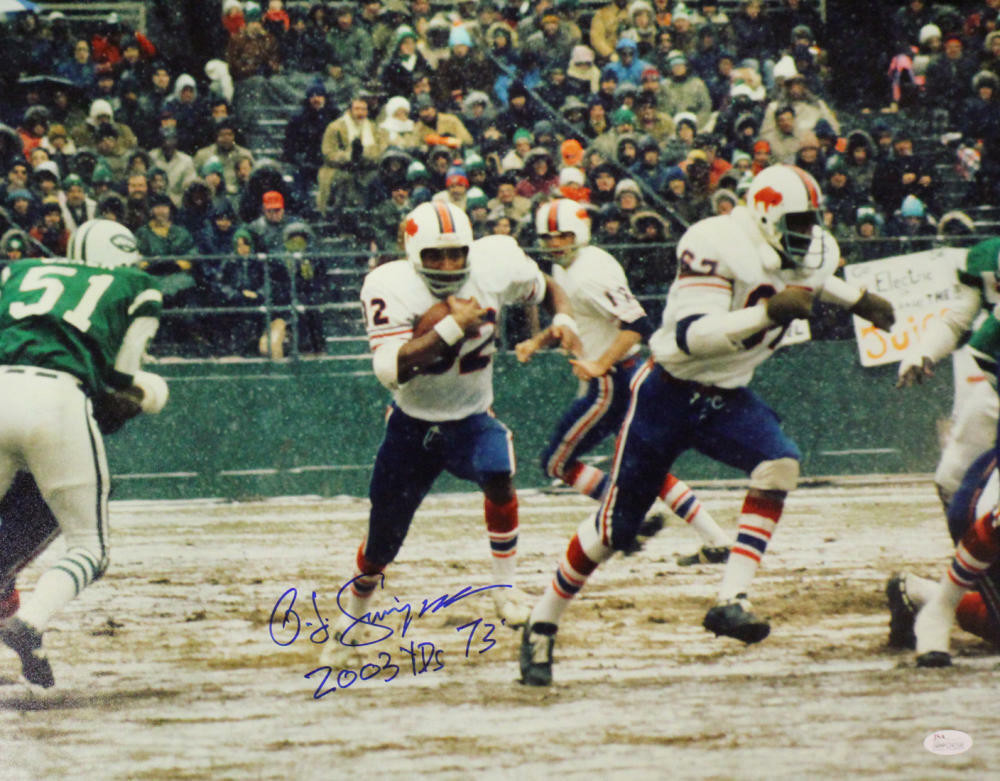 O.J. Simpson Autographed Buffalo Bills 16x20 Photo 2003 Yds 1973 JSA