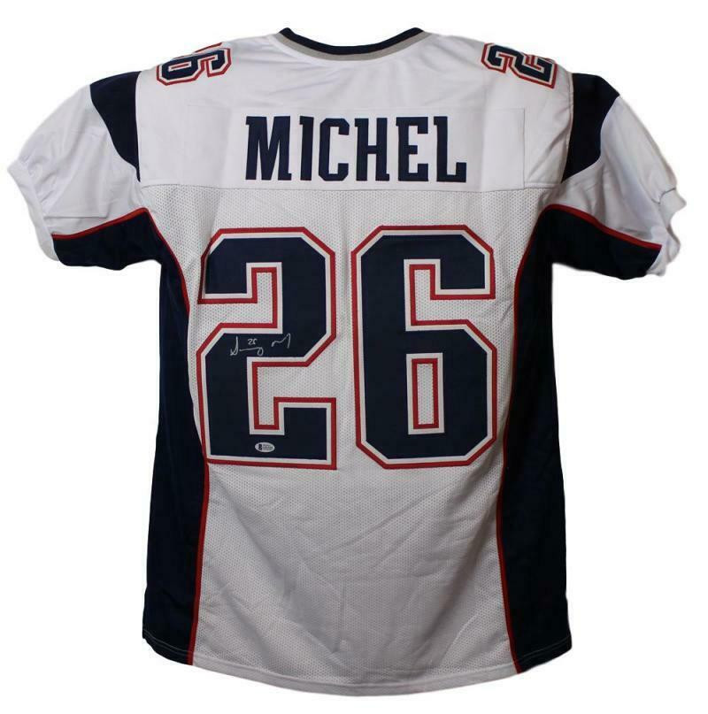 Sony Michel Autographed New England Patriots White XL Jersey BAS