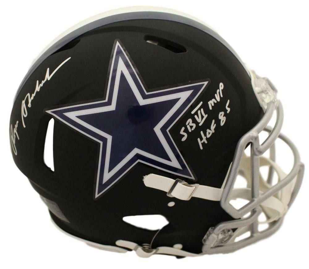 Roger Staubach Autographed Dallas Cowboys Authentic Black Matte Helmet 2 Insc JSA