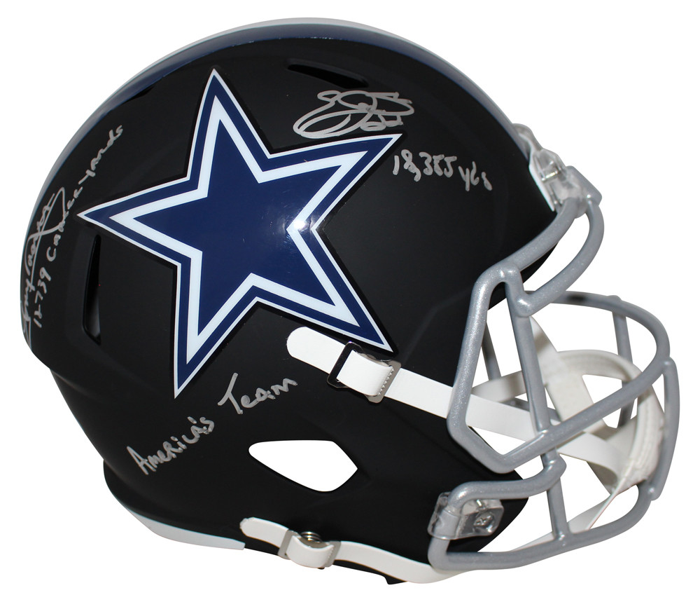 Emmitt Smith/Tony Dorsett Signed Dallas Cowboys Black Replica Helmet BAS
