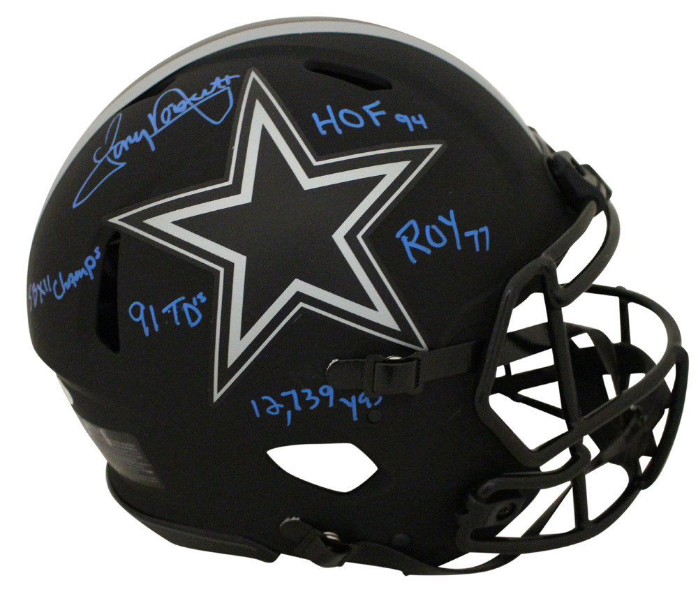Tony Dorsett Autographed Dallas Cowboys Authentic Eclipse Helmet Stat BAS
