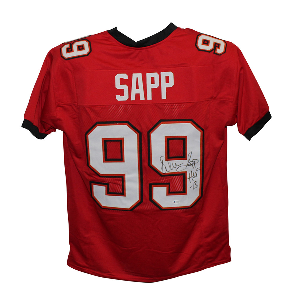 Warren Sapp Autographed/Signed Pro Style Red XL Jersey HOF BAS