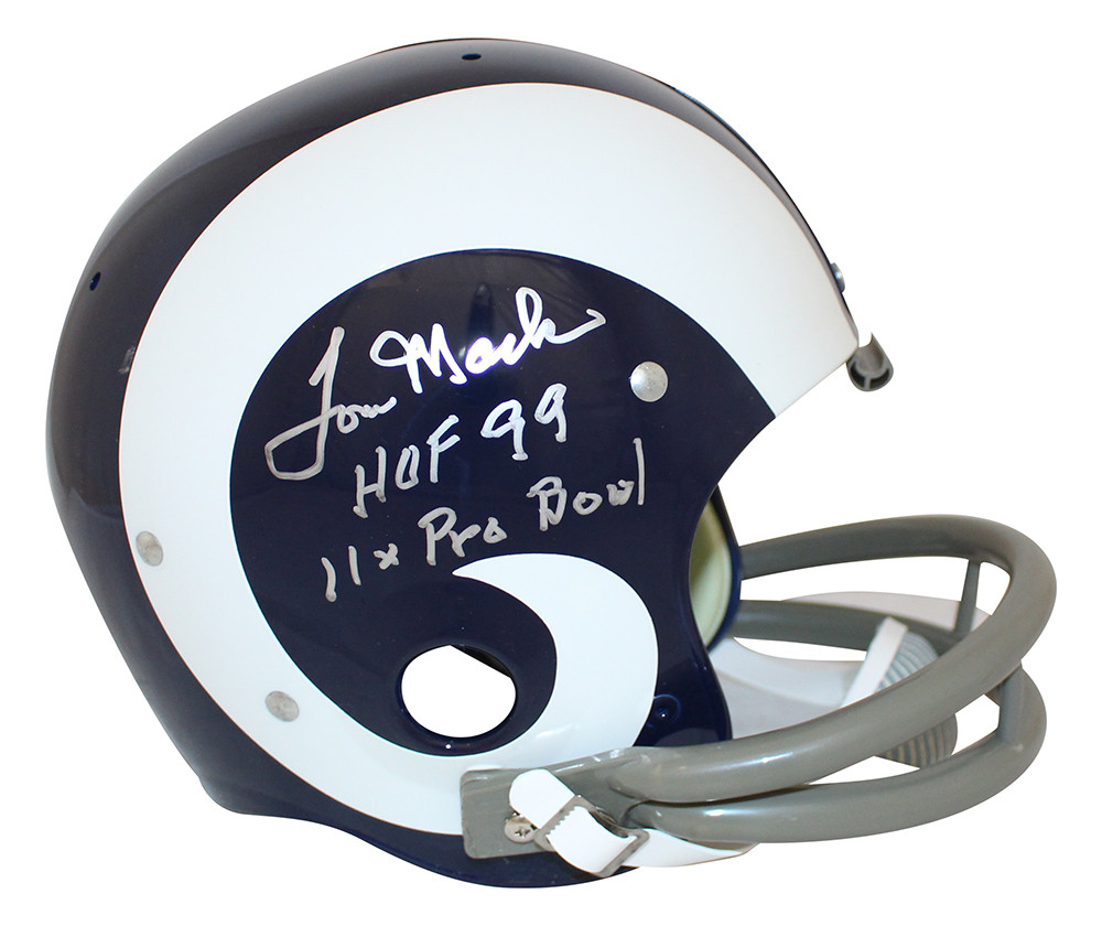 Tom Mack Autographed Los Angeles Rams Authentic TK Helmet 2 Insc BAS