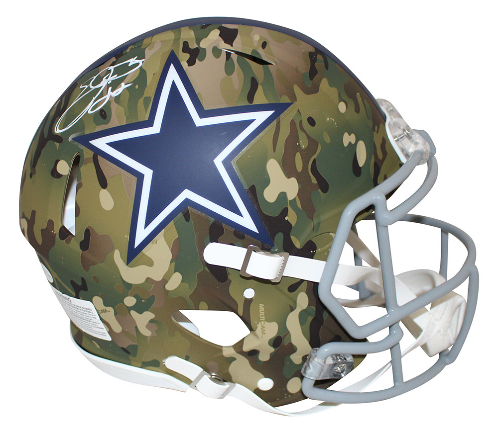 Emmitt Smith Autographed Dallas Cowboys Authentic Camo Speed Helmet BAS