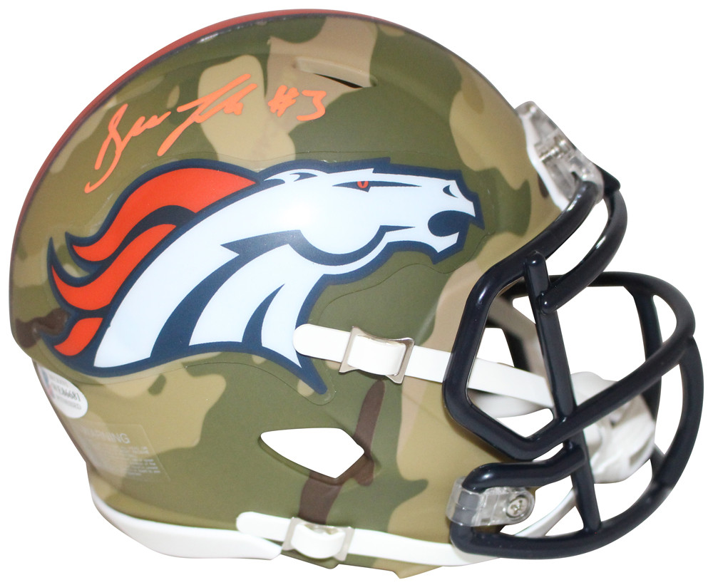 Drew Lock Autographed/Signed Denver Broncos Camo Mini Helmet BAS