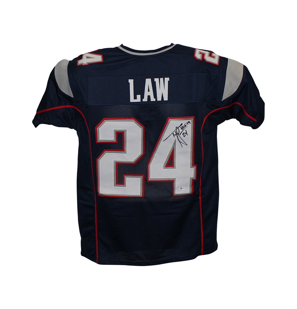 Ty Law Autographed/Signed Pro Style Blue XL Jersey HOF BAS