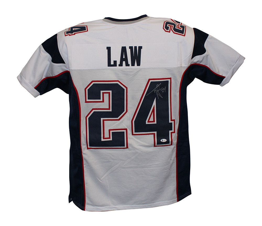 Ty Law Autographed/Signed Pro Style White XL Jersey BAS