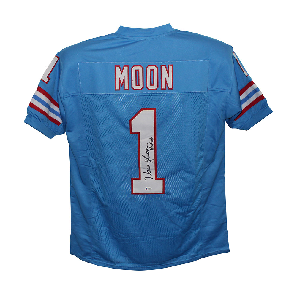 Warren Moon Autographed/Signed Pro Style Blue XL Jersey HOF BAS