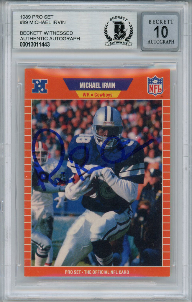 Michael Irvin Autographed 1989 Pro Set #89 Trading Card BAS 10 Slab