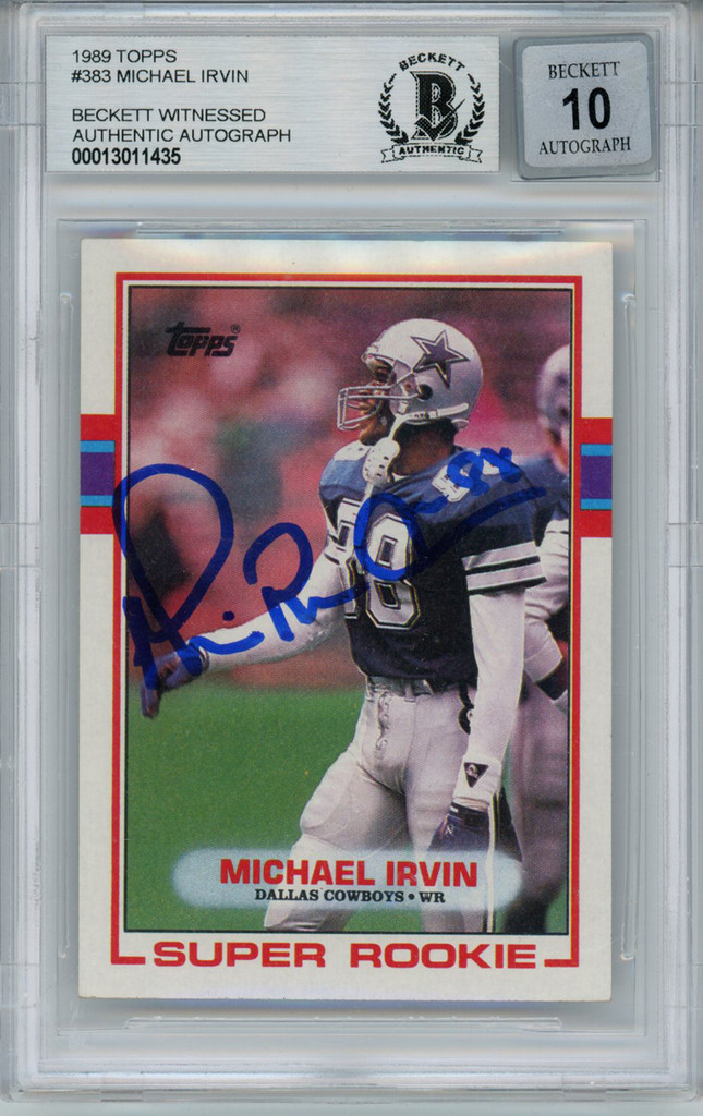 Michael Irvin Autographed 1989 Topps # 383 Trading Card BAS 10 Slab