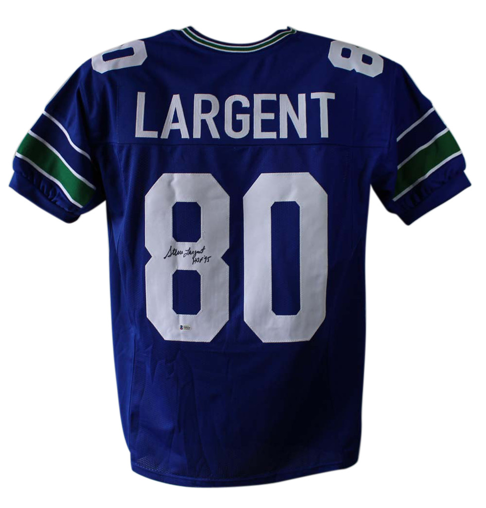 Steve Largent Autographed/Signed Seattle Seahawks Blue XL Jersey HOF BAS