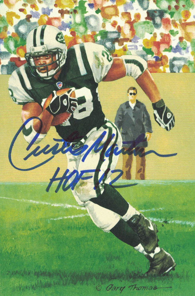 Curtis Martin Autographed New York Jets Goal Line Art Card Blue HOF