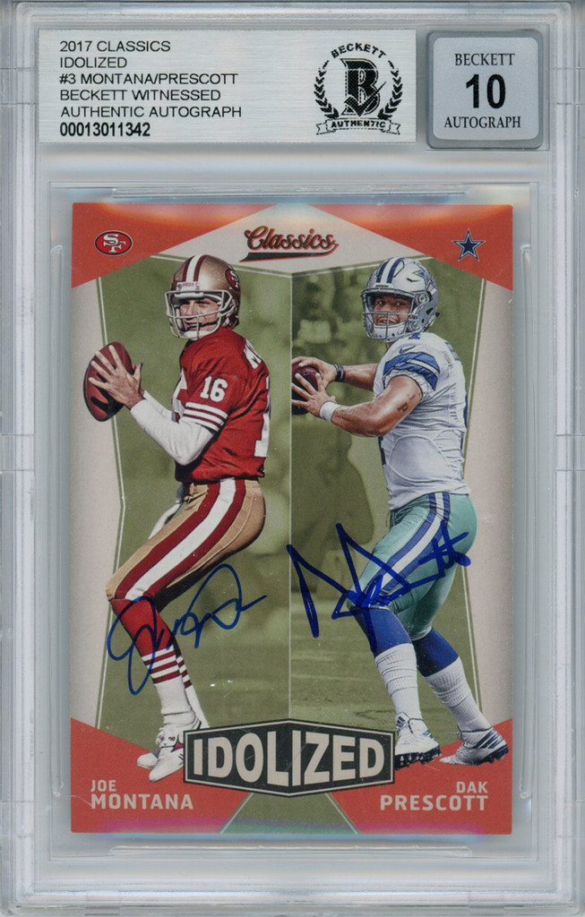 Joe Montana & Dak Prescott 2017 Idolized Classics Trading Card BAS 10 Slab