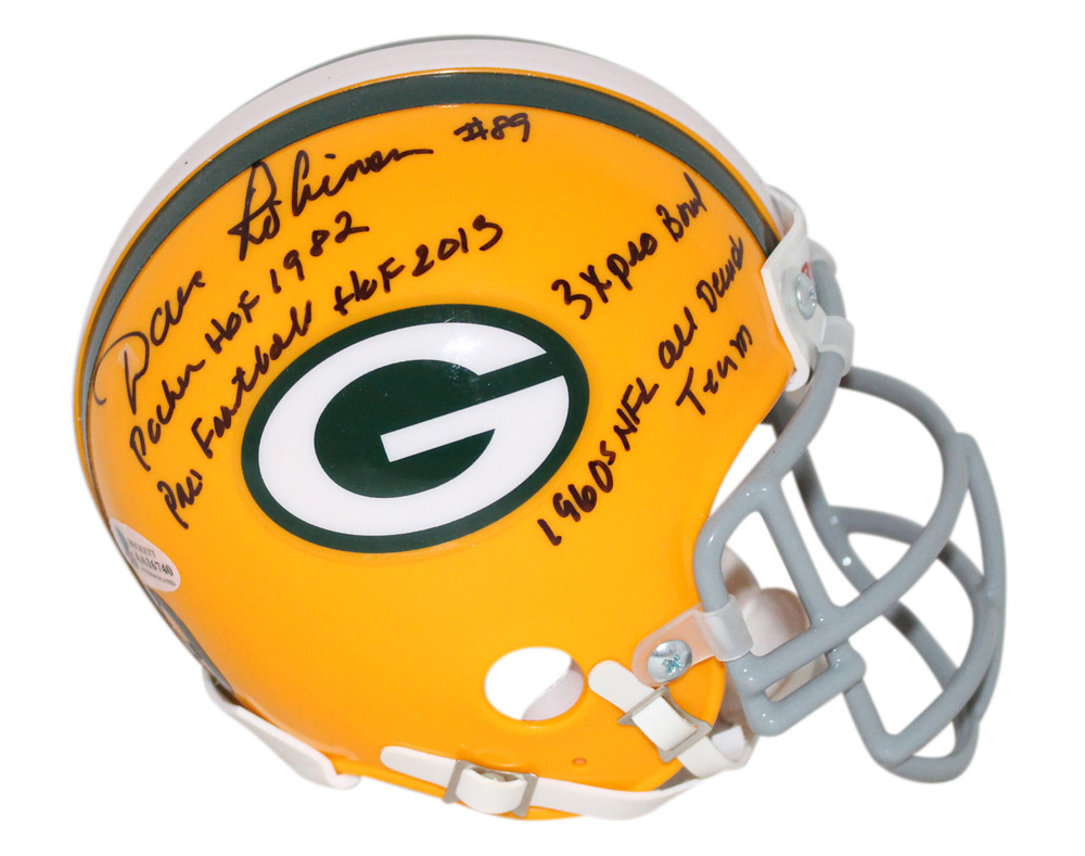 Dave Robinson Autographed Green Bay Packers Mini Helmet 10 Insc Stats BAS