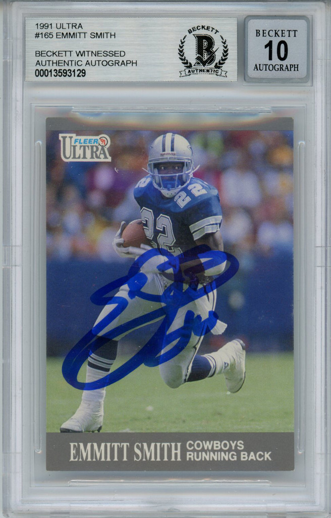 Emmitt Smith Autographed 1991 Ultra #165 Trading Card Beckett 10 Slab
