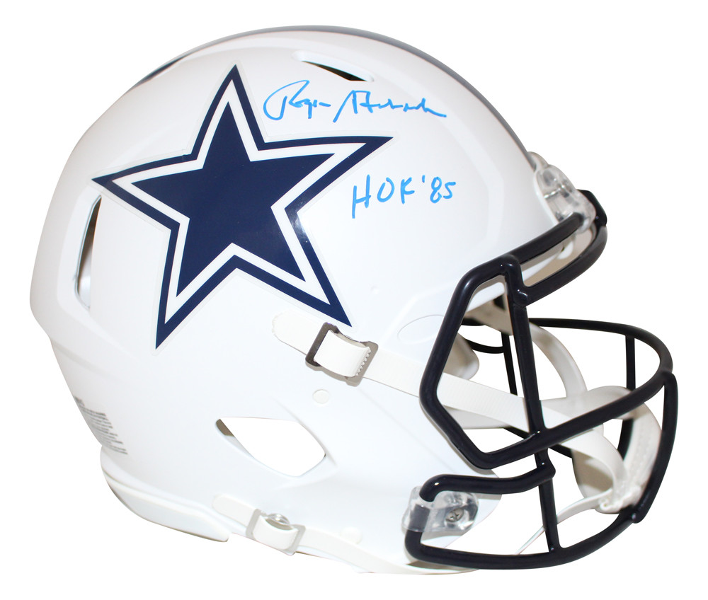 Roger Staubach Signed Dallas Cowboys Authentic Flat White Helmet HOF BAS