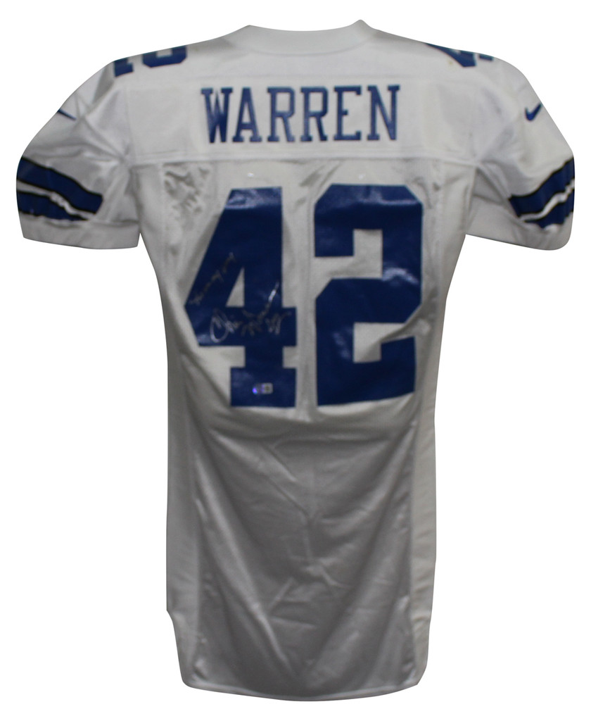 Chris Warren Autographed Dallas Cowboys Game Issued White Jersey BAS