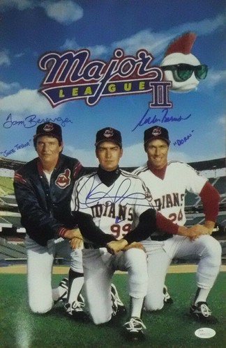 Sheen, Berenger & Bernsen Autographed Major League 12x18 Photo JSA