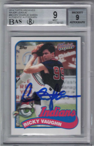 Charlie Sheen Signed Major League 2014 Topps Archives BGS 9 BAS 10 Slab