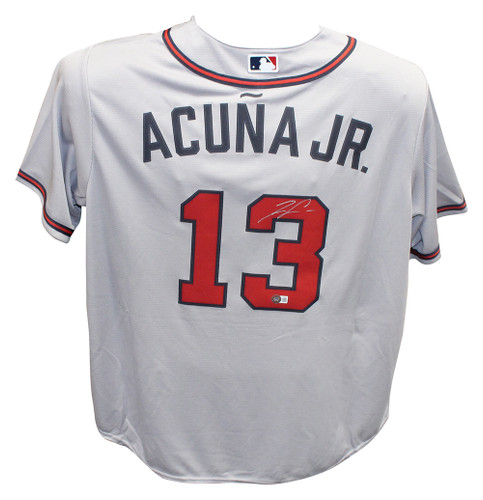 Ronald Acuna Autographed/Signed Atlanta Braves Grey Jersey Beckett