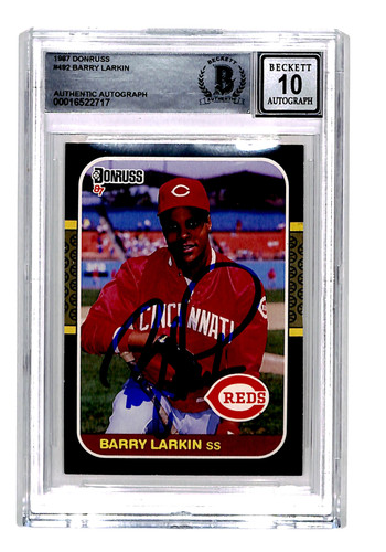 Barry Larkin Signed 1987 Donruss #492 Trading Card 10 Grade Beckett 44493