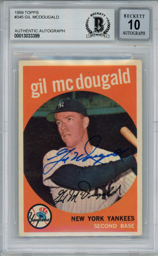 Gil McDougald Autographed 1959 Topps #345 Trading Card Beckett 10 Slab