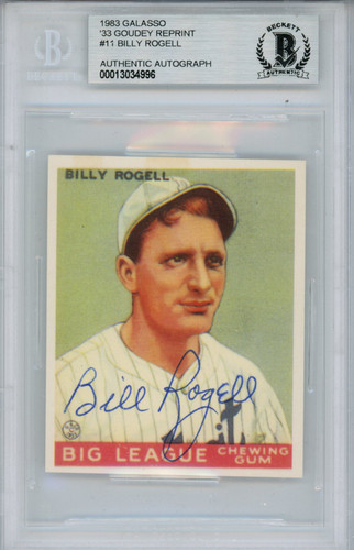 Billy Rogell Signed 1983 Galasso '33 Goudey Reprint #11 Card Beckett Slab