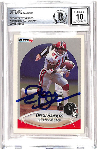 Deion Sanders Signed 1990 Fleer #382 Trading Card 10 Auto Beckett