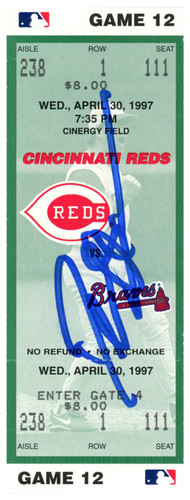 Deion Sanders Signed Cincinnati Reds 4/30/1997 vs Braves Ticket BAS
