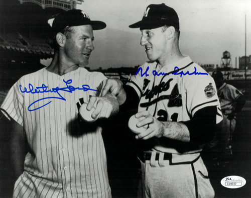Whitey Ford & Warren Spahn Autographed New York Yankees/Atlanta Braves 8x10 Photo JSA