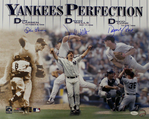 New York Yankees Autographed Perfect Game 16x20 Photo Larsen Wells Cone JSA