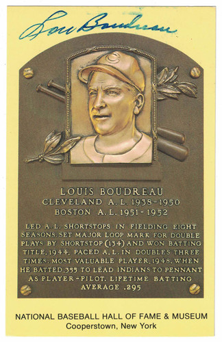 Lou Boudreau Autographed Cleveland Indians Hall Of Fame Plaque Postcard BAS