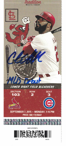 Carl Edwards Autographed Chicago Cubs Ticket 9/7/2015 MLB Debut JSA