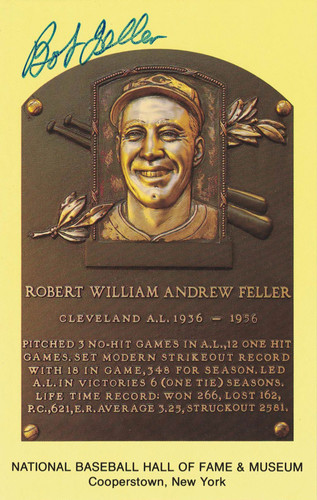 Bob Feller Autographed/Signed Cleveland Indians Hall Of Fame Postcard