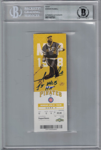 Addison Russell Autographed Chicago Cubs Ticket 1st MLB Hit BAS Slab