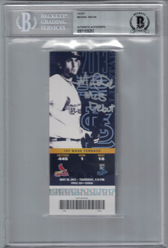 Michael Wacha Autographed St Louis Cardinals Ticket MLB Debut BAS Slab