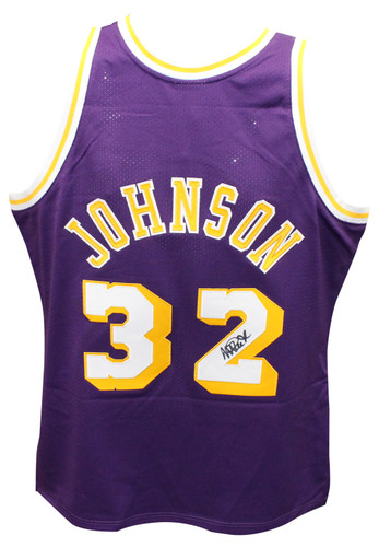 Magic Johnson Signed Authentic Los Angeles Lakers M&N Jersey Beckett