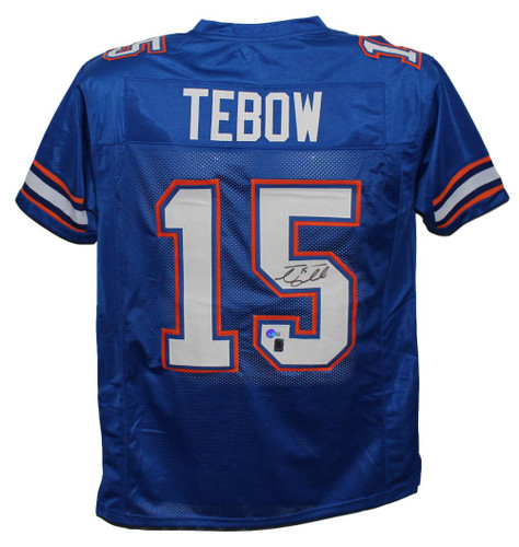 Tim Tebow Autographed/Signed College Style Blue XL Jersey Beckett