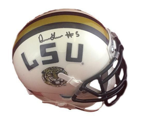 Derrius Guice Autographed LSU Tigers White Mini Helmet JSA