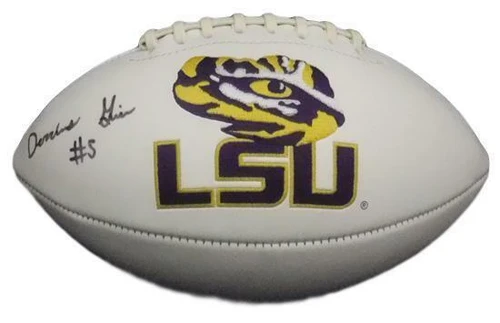 Derrius Guice Autographed LSU Tigers White Logo Football JSA