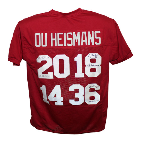 Steve Owens Billy Sims & Jason White Signed College Style Red XL Jersey